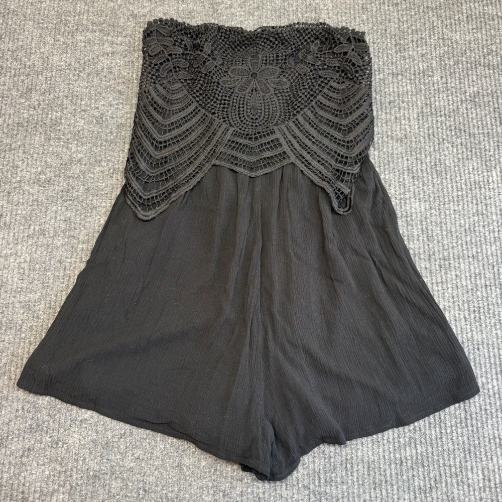 Xhilaration‎ Strapless Romper Black Lace Linen Flowy Women's Small